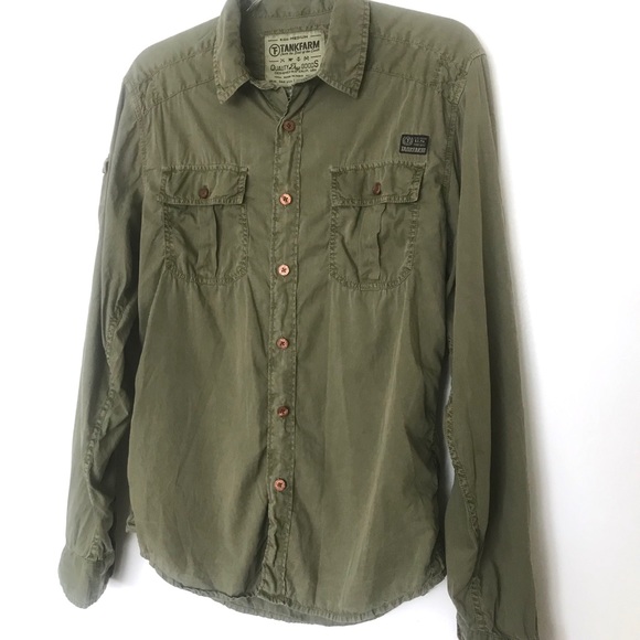 Tankfarm Khaki Long Sleeve Button Down Shirt - Picture 2 of 8